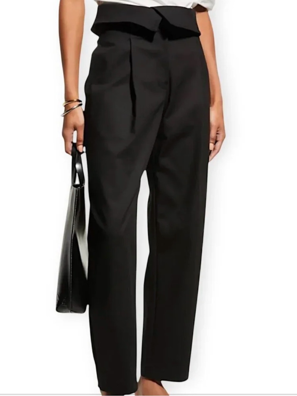 A.L.C Coby Paperbag Pants Women's Size 10 Black Pleated Fold-Over Trousers NWOT
